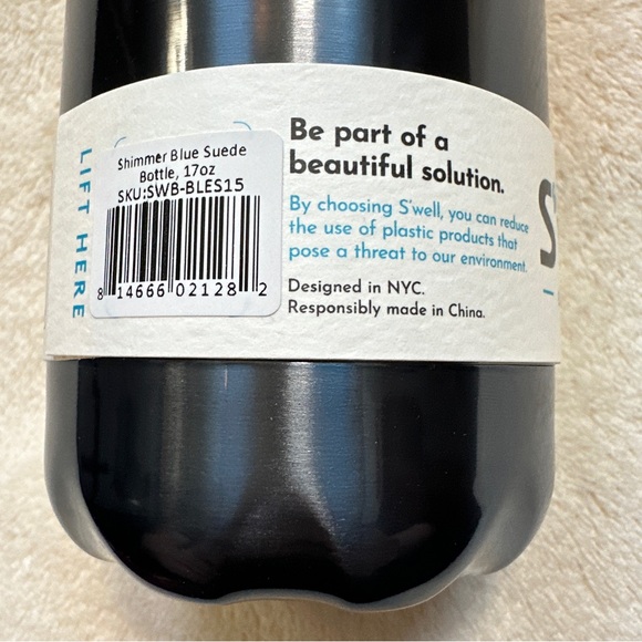 NWT Swell/S’well Insulated Stainless Steel Water Bottle, 17oz Shimmer Blue Suede - Picture 6 of 9